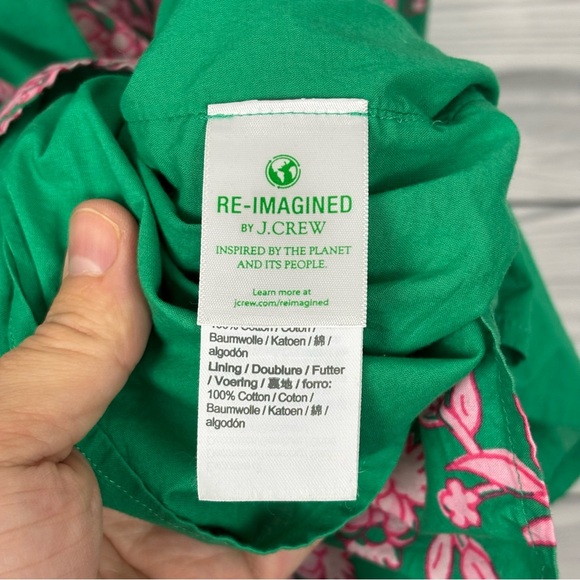 J. Crew Factory Floral Puff Sleeve Smocked Midi Dress Size Large Green/Pink - Picture 5 of 9